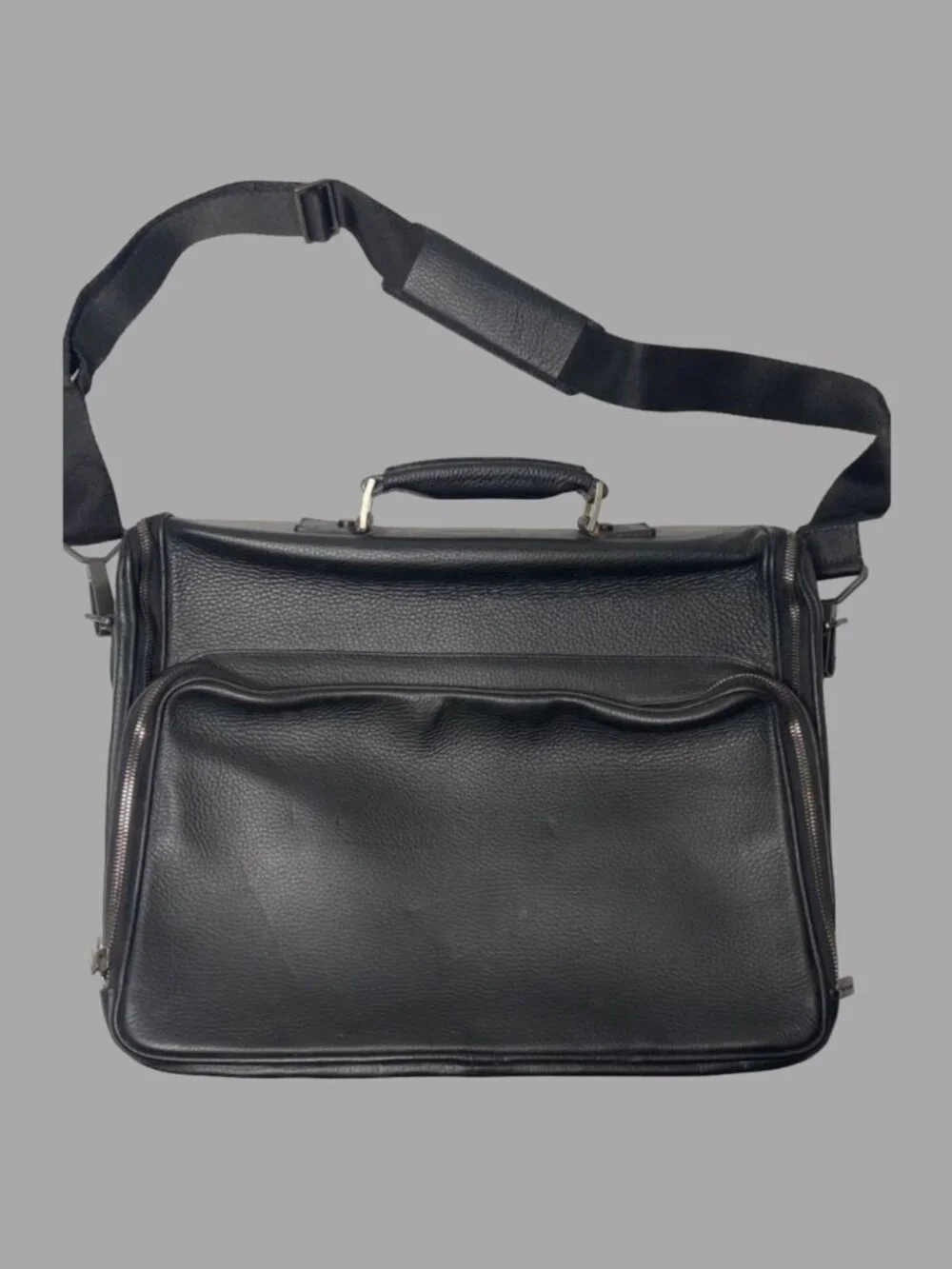 ERMENEGILDO ZEGNA Black Leather Briefcase Business Laptop Bag